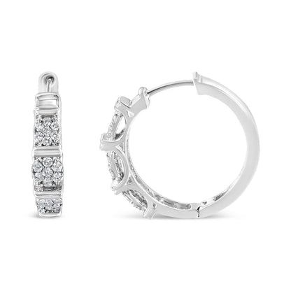 .925 Sterling Silver 1/2 Cttw Lab Grown Round Diamond Floral Cluster Hoop Earrings (F-G Color, SI1-SI2 Clarity) - Bijoux-NYC Direct