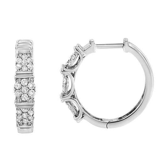 .925 Sterling Silver 1/2 Cttw Lab Grown Round Diamond Floral Cluster Hoop Earrings (F-G Color, SI1-SI2 Clarity) - Bijoux-NYC Direct