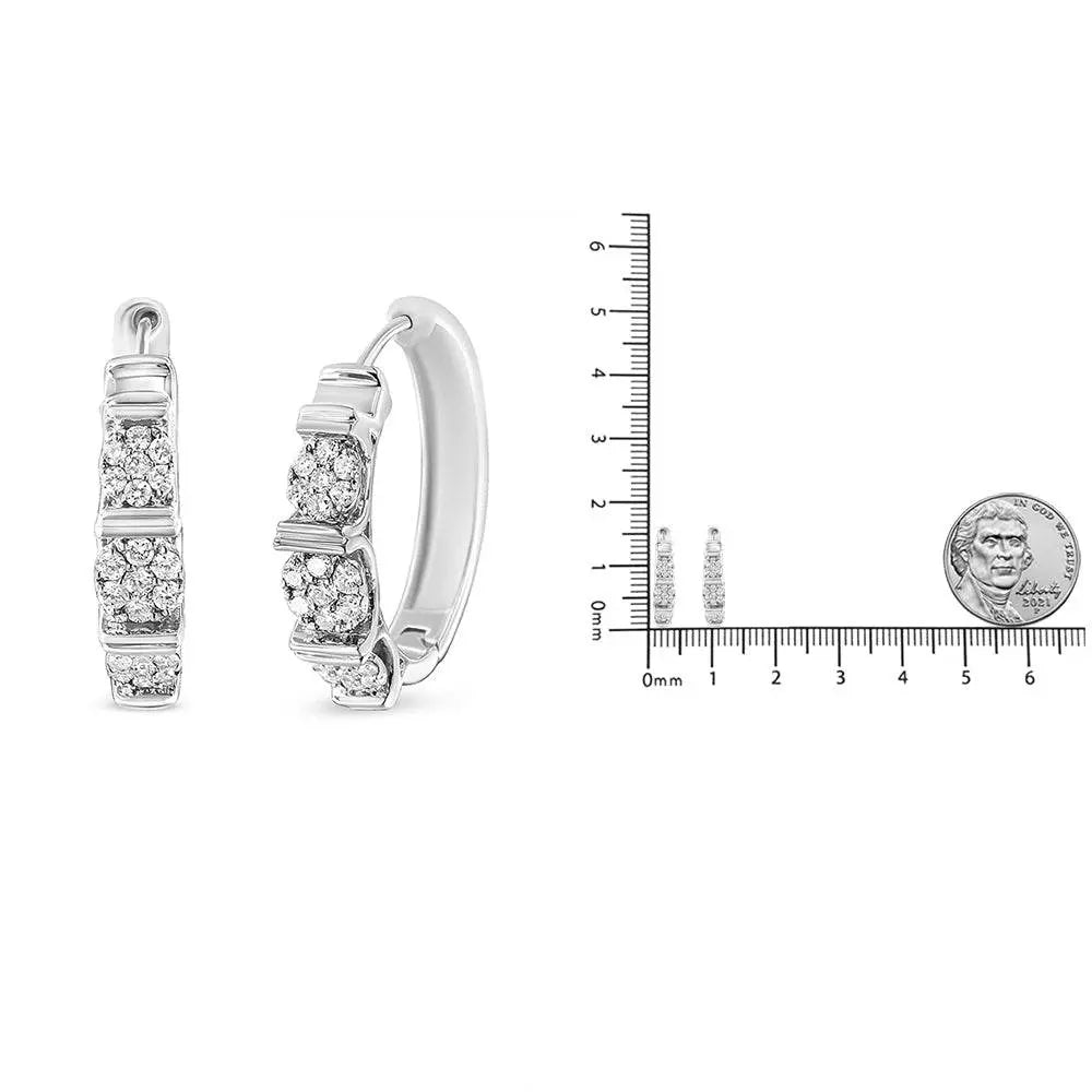 .925 Sterling Silver 1/2 Cttw Lab Grown Round Diamond Floral Cluster Hoop Earrings (F-G Color, SI1-SI2 Clarity) - Bijoux-NYC Direct