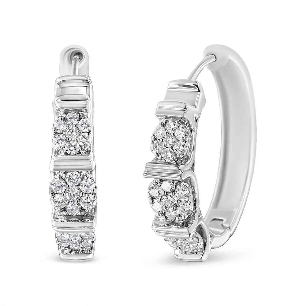 .925 Sterling Silver 1/2 Cttw Lab Grown Round Diamond Floral Cluster Hoop Earrings (F-G Color, SI1-SI2 Clarity) - Bijoux-NYC Direct