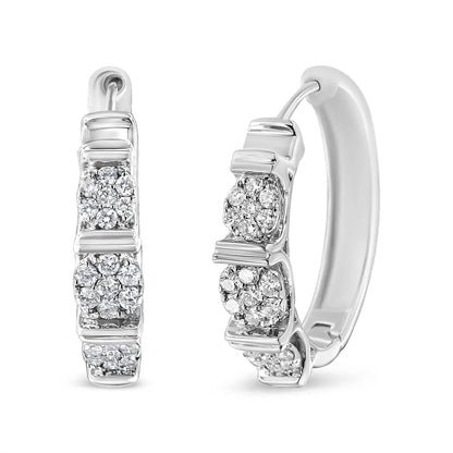.925 Sterling Silver 1/2 Cttw Lab Grown Round Diamond Floral Cluster Hoop Earrings (F-G Color, SI1-SI2 Clarity) - Bijoux-NYC Direct