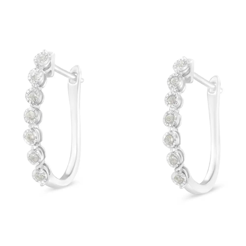 .925 Sterling Silver 1/2 cttw Miracle-Set Diamond 7 Stone Hoop Earrings (I-J Color, I3 Clarity)  - Bijoux-NYC Direct