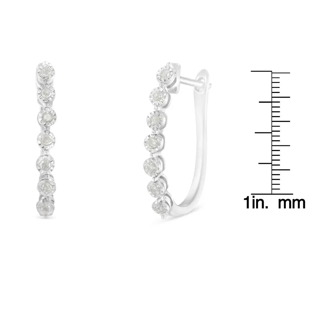 .925 Sterling Silver 1/2 cttw Miracle-Set Diamond 7 Stone Hoop Earrings (I-J Color, I3 Clarity)  - Bijoux-NYC Direct