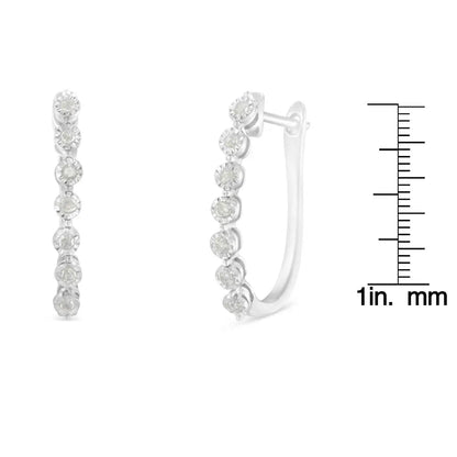 .925 Sterling Silver 1/2 cttw Miracle-Set Diamond 7 Stone Hoop Earrings (I-J Color, I3 Clarity)  - Bijoux-NYC Direct