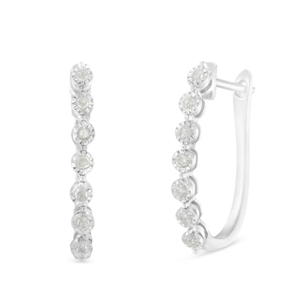 .925 Sterling Silver 1/2 cttw Miracle-Set Diamond 7 Stone Hoop Earrings (I-J Color, I3 Clarity)  - Bijoux-NYC Direct
