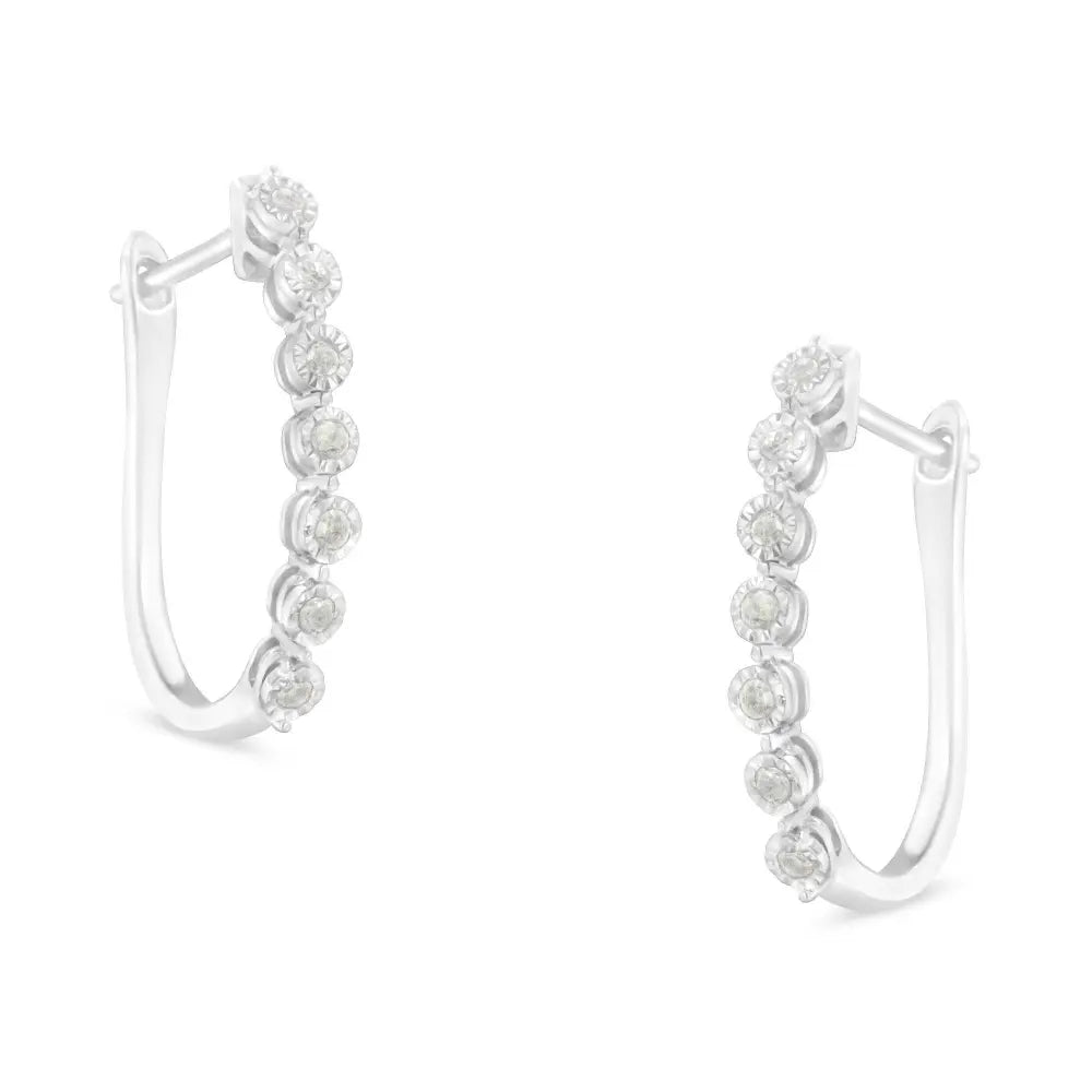 .925 Sterling Silver 1/2 cttw Miracle-Set Diamond 7 Stone Hoop Earrings (I-J Color, I3 Clarity)  - Bijoux-NYC Direct