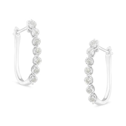 .925 Sterling Silver 1/2 cttw Miracle-Set Diamond 7 Stone Hoop Earrings (I-J Color, I3 Clarity)  - Bijoux-NYC Direct