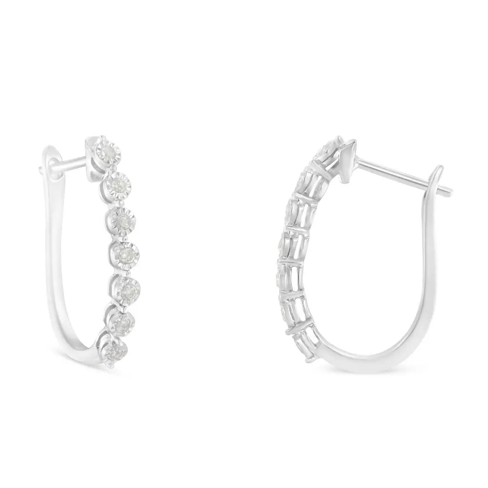 .925 Sterling Silver 1/2 cttw Miracle-Set Diamond 7 Stone Hoop Earrings (I-J Color, I3 Clarity)  - Bijoux-NYC Direct