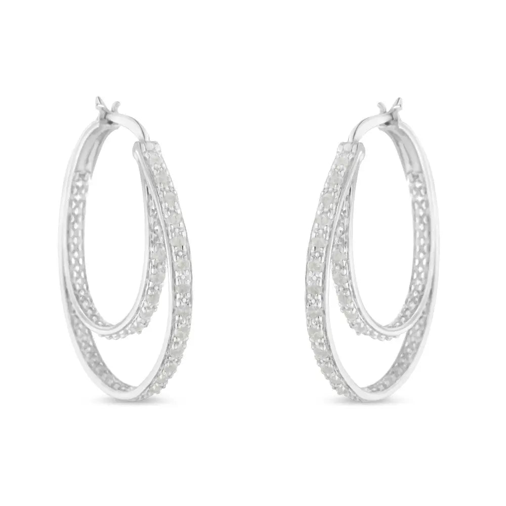 .925 Sterling Silver 1/2 cttw Miracle-Set Diamond Double Hoop with Latchback Earrings (I-J Color, I3 Clarity) - Bijoux-NYC Direct