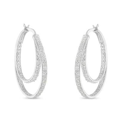 .925 Sterling Silver 1/2 cttw Miracle-Set Diamond Double Hoop with Latchback Earrings (I-J Color, I3 Clarity) - Bijoux-NYC Direct