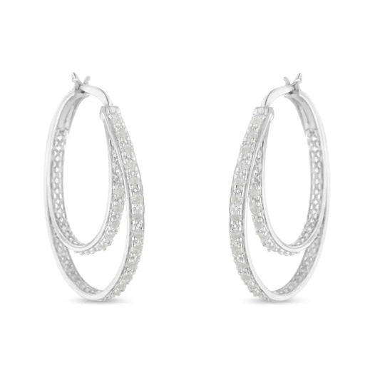 .925 Sterling Silver 1/2 cttw Miracle-Set Diamond Double Hoop with Latchback Earrings (I-J Color, I3 Clarity) - Bijoux-NYC Direct