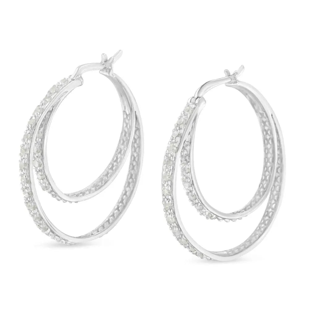 .925 Sterling Silver 1/2 cttw Miracle-Set Diamond Double Hoop with Latchback Earrings (I-J Color, I3 Clarity) - Bijoux-NYC Direct