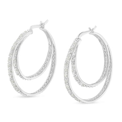 .925 Sterling Silver 1/2 cttw Miracle-Set Diamond Double Hoop with Latchback Earrings (I-J Color, I3 Clarity) - Bijoux-NYC Direct