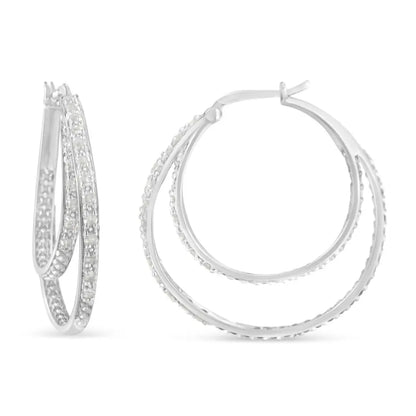 .925 Sterling Silver 1/2 cttw Miracle-Set Diamond Double Hoop with Latchback Earrings (I-J Color, I3 Clarity) - Bijoux-NYC Direct