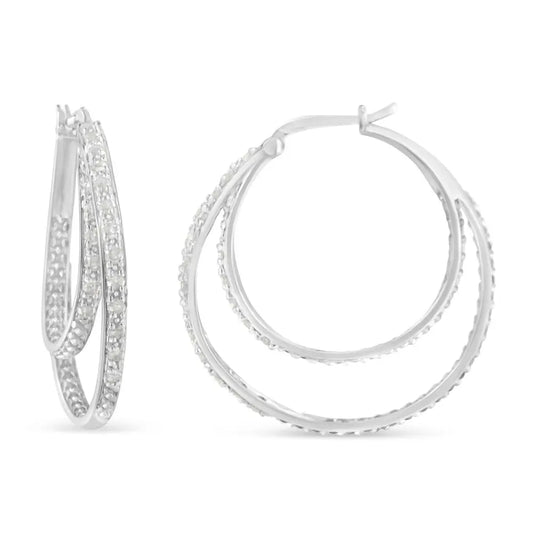 .925 Sterling Silver 1/2 cttw Miracle-Set Diamond Double Hoop with Latchback Earrings (I-J Color, I3 Clarity) - Bijoux-NYC Direct