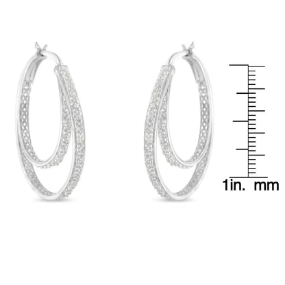 .925 Sterling Silver 1/2 cttw Miracle-Set Diamond Double Hoop with Latchback Earrings (I-J Color, I3 Clarity) - Bijoux-NYC Direct