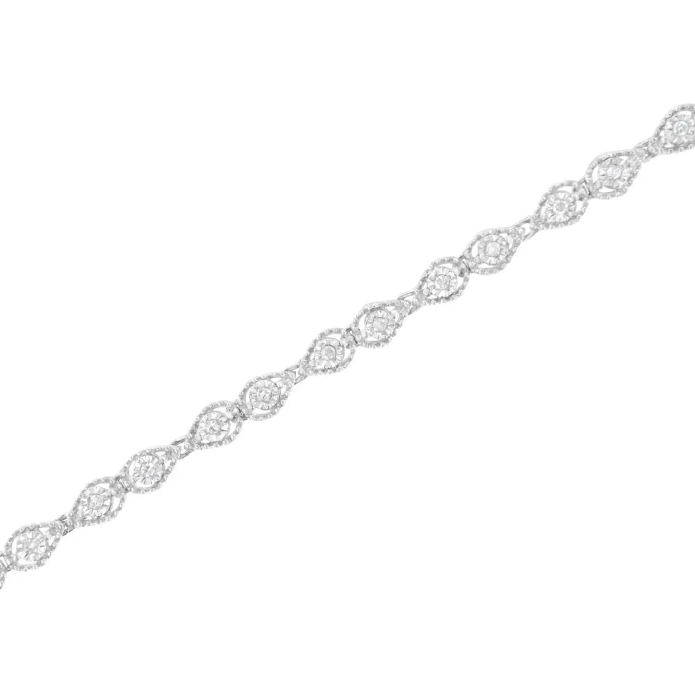 .925 Sterling Silver 1/2 cttw Miracle-Set Diamond Pear Shaped Link Bracelet (I-J Color, I3 Clarity) - Size 7.25" - Bijoux-NYC Direct