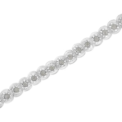 .925 Sterling Silver ½ Cttw Miracle-Set Diamond Round Half Bezel 7” Tennis Bracelet (I-J Color, I2-I3 Clarity) - Bijoux-NYC Direct