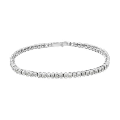 .925 Sterling Silver ½ Cttw Miracle-Set Diamond Round Half Bezel 7” Tennis Bracelet (I-J Color, I2-I3 Clarity) - Bijoux-NYC Direct