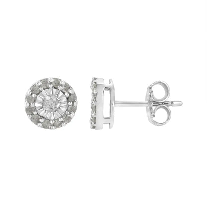 .925 Sterling Silver 1/2 cttw Miracle-Set Round Diamond Halo Stud Earrings (I-J Clarity, I3 Color) - Bijoux-NYC Direct