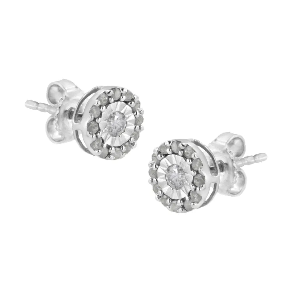 .925 Sterling Silver 1/2 cttw Miracle-Set Round Diamond Halo Stud Earrings (I-J Clarity, I3 Color) - Bijoux-NYC Direct