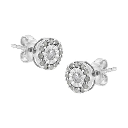 .925 Sterling Silver 1/2 cttw Miracle-Set Round Diamond Halo Stud Earrings (I-J Clarity, I3 Color) - Bijoux-NYC Direct