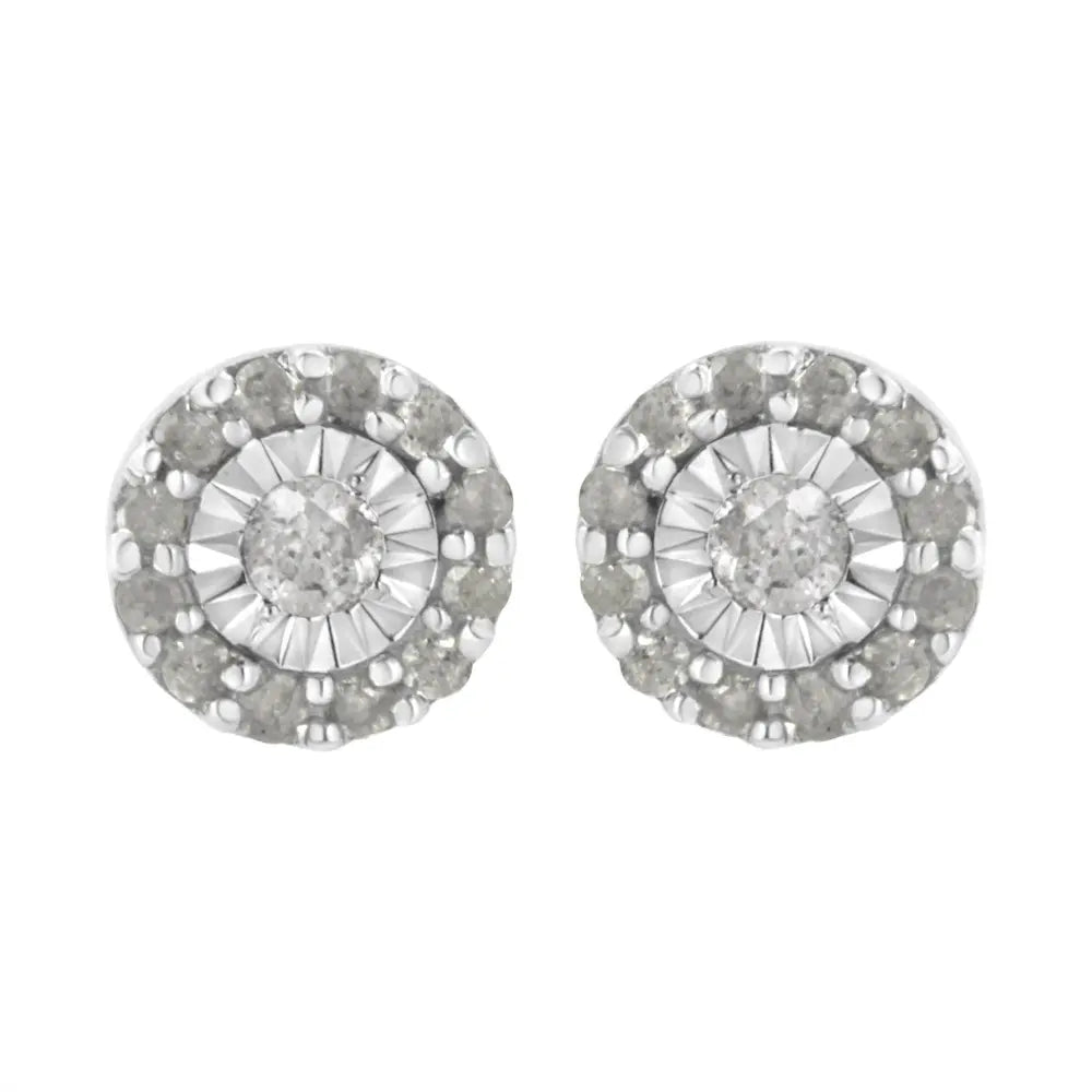 .925 Sterling Silver 1/2 cttw Miracle-Set Round Diamond Halo Stud Earrings (I-J Clarity, I3 Color) - Bijoux-NYC Direct