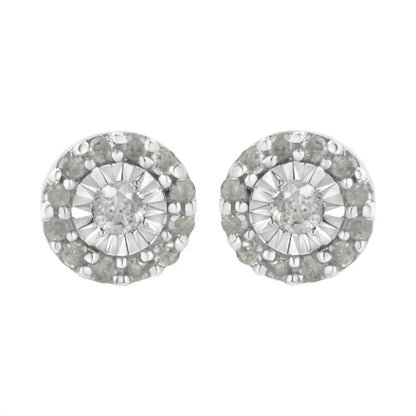 .925 Sterling Silver 1/2 cttw Miracle-Set Round Diamond Halo Stud Earrings (I-J Clarity, I3 Color) - Bijoux-NYC Direct