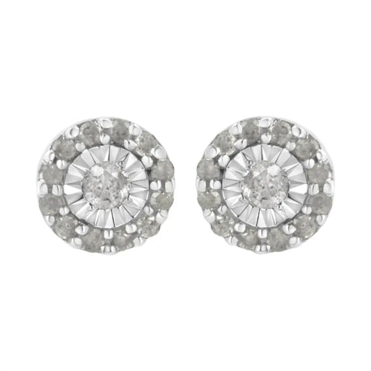 .925 Sterling Silver 1/2 cttw Miracle-Set Round Diamond Halo Stud Earrings (I-J Clarity, I3 Color) - Bijoux-NYC Direct