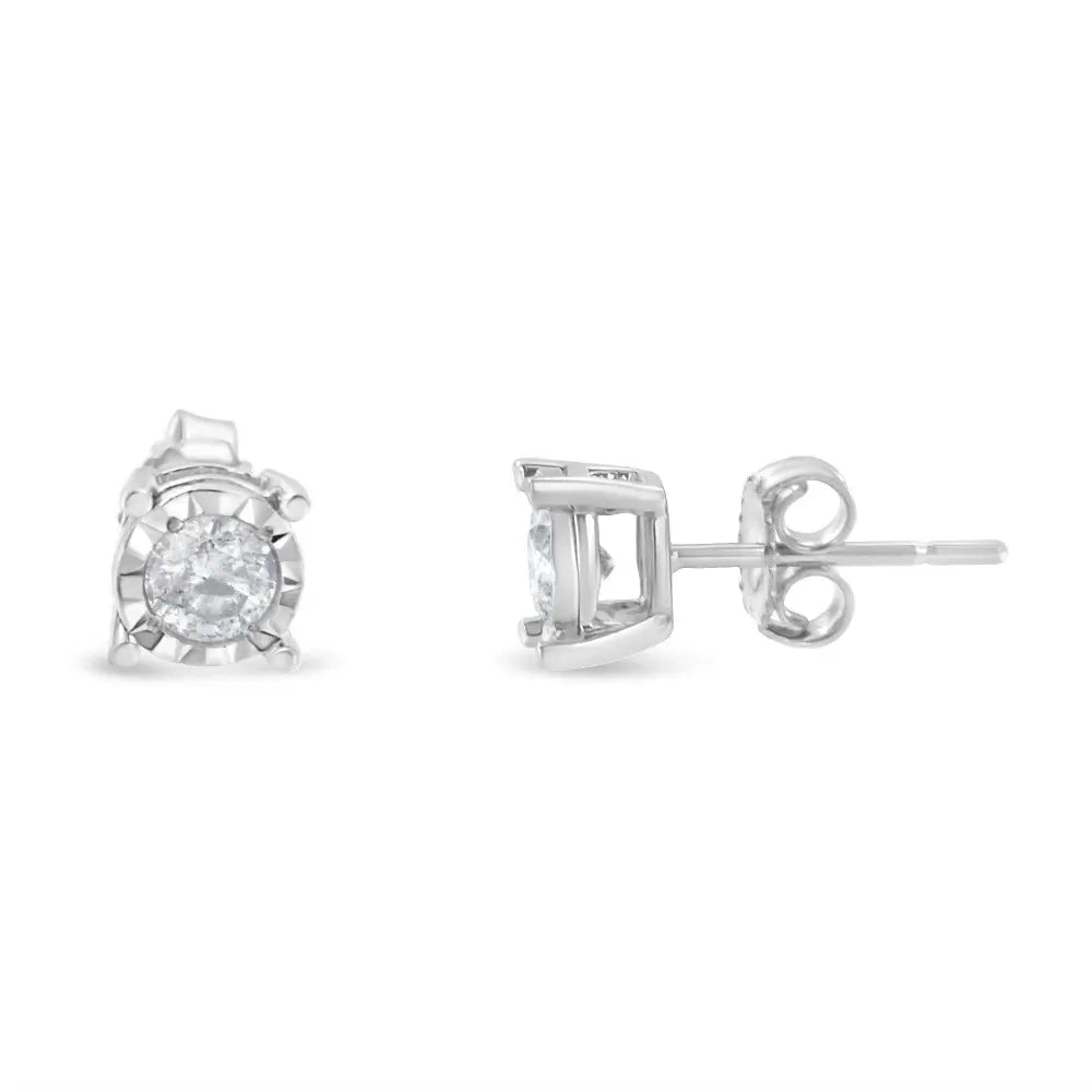 .925 Sterling Silver 1/2 Cttw Near Colorless Round Brilliant-Cut Diamond Miracle-Set Stud Earrings (H-I Color, I2-I3 Clarity) - Bijoux-NYC Direct