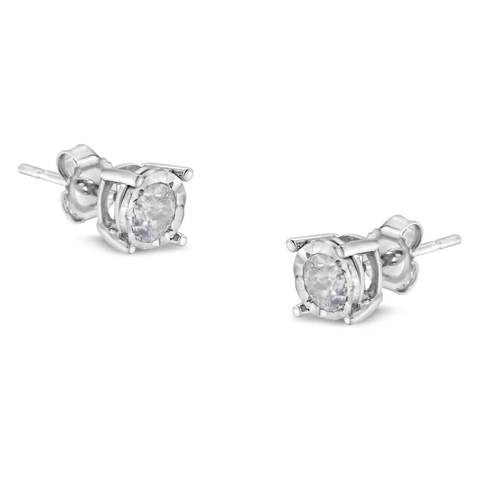 .925 Sterling Silver 1/2 Cttw Near Colorless Round Brilliant-Cut Diamond Miracle-Set Stud Earrings (H-I Color, I2-I3 Clarity) - Bijoux-NYC Direct