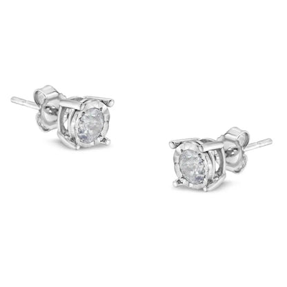 .925 Sterling Silver 1/2 Cttw Near Colorless Round Brilliant-Cut Diamond Miracle-Set Stud Earrings (H-I Color, I2-I3 Clarity) - Bijoux-NYC Direct