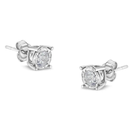.925 Sterling Silver 1/2 Cttw Near Colorless Round Brilliant-Cut Diamond Miracle-Set Stud Earrings (H-I Color, I2-I3 Clarity) - Bijoux-NYC Direct