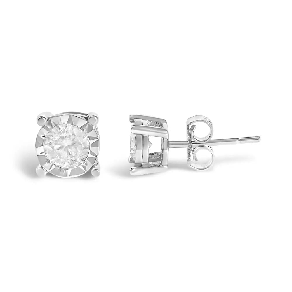 Round brilliant diamond miracle-set stud earrings in sterling silver – 1/2 cttw bijoux-nyc direct