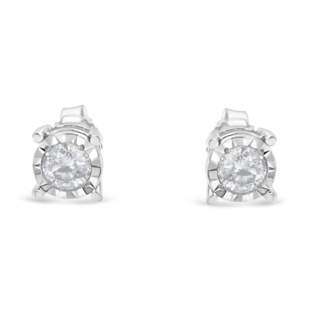 .925 Sterling Silver 1/2 Cttw Near Colorless Round Brilliant-Cut Diamond Miracle-Set Stud Earrings (H-I Color, I2-I3 Clarity) - Bijoux-NYC Direct