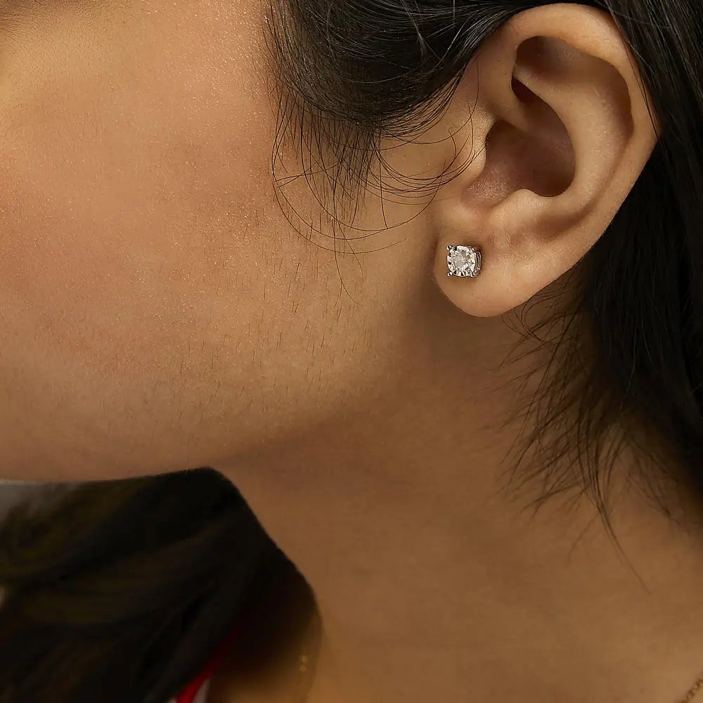 Round brilliant diamond miracle-set stud earrings in sterling silver – 1/2 cttw bijoux-nyc direct