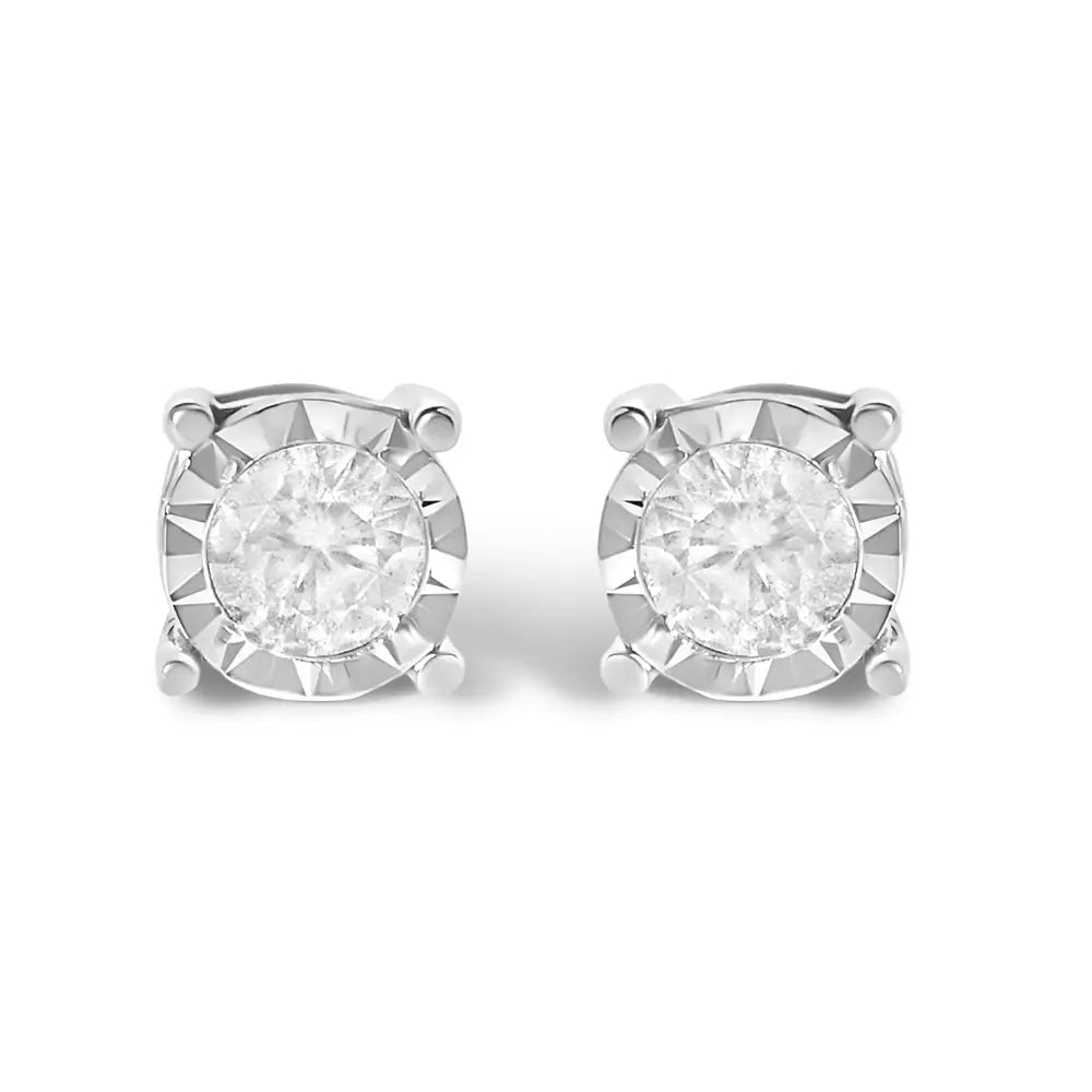 Round brilliant diamond miracle-set stud earrings in sterling silver – 1/2 cttw bijoux-nyc direct
