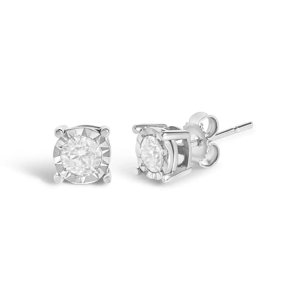 Round brilliant diamond miracle-set stud earrings in sterling silver – 1/2 cttw bijoux-nyc direct