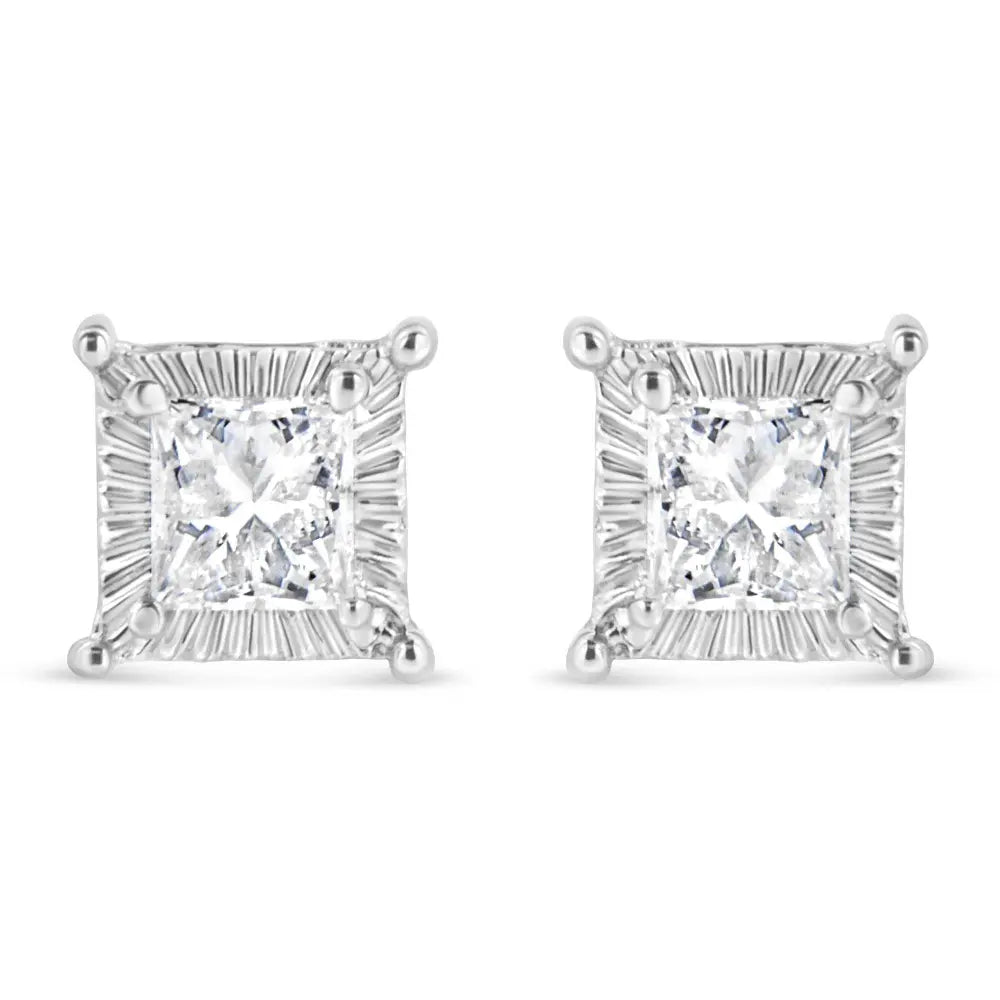 .925 Sterling Silver 1/2 Cttw Princess-cut Diamond Stud Earring (I-J Color, I2-I3 Clarity) - Bijoux-NYC Direct
