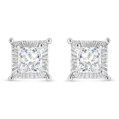 .925 Sterling Silver 1/2 Cttw Princess-cut Diamond Stud Earring (I-J Color, I2-I3 Clarity) - Bijoux-NYC Direct