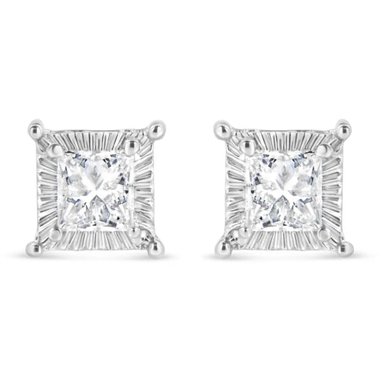 .925 Sterling Silver 1/2 Cttw Princess-cut Diamond Stud Earring (I-J Color, I2-I3 Clarity) - Bijoux-NYC Direct
