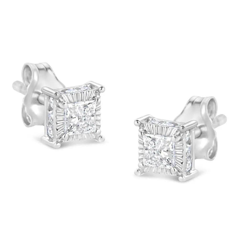 .925 Sterling Silver 1/2 Cttw Princess-cut Diamond Stud Earring (I-J Color, I2-I3 Clarity) - Bijoux-NYC Direct