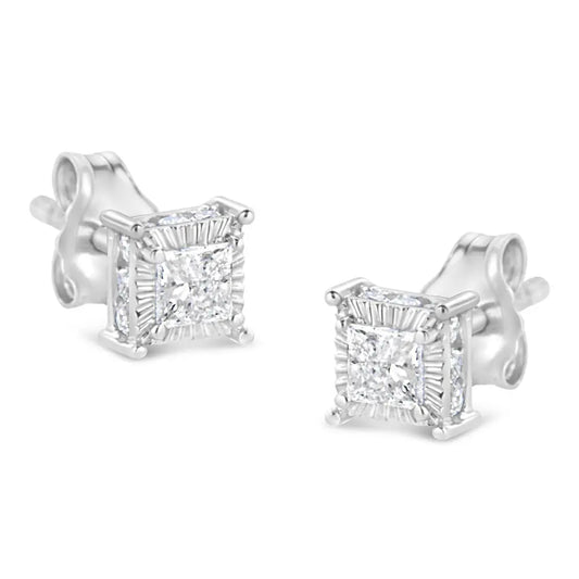 .925 Sterling Silver 1/2 Cttw Princess-cut Diamond Stud Earring (I-J Color, I2-I3 Clarity) - Bijoux-NYC Direct