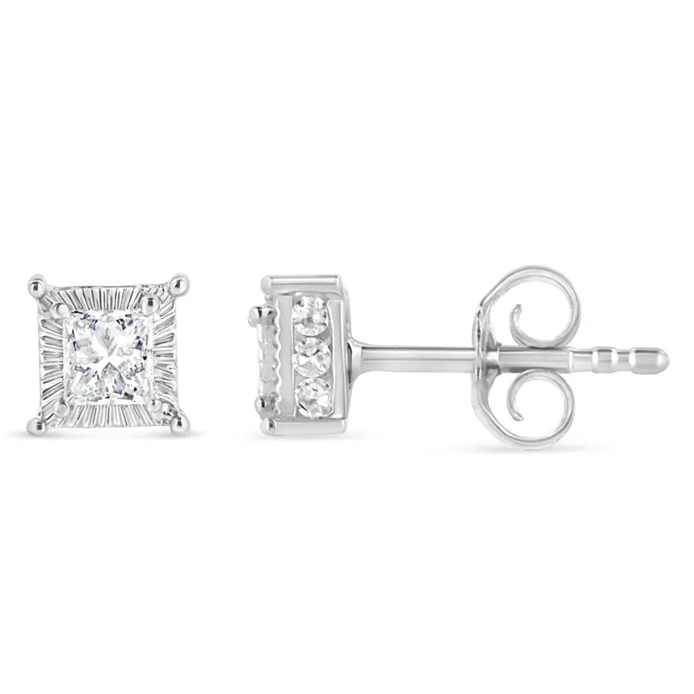 .925 Sterling Silver 1/2 Cttw Princess-cut Diamond Stud Earring (I-J Color, I2-I3 Clarity) - Bijoux-NYC Direct