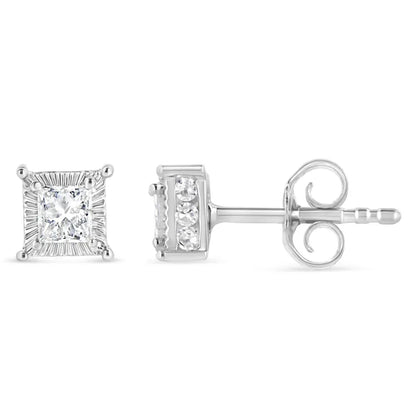 .925 Sterling Silver 1/2 Cttw Princess-cut Diamond Stud Earring (I-J Color, I2-I3 Clarity) - Bijoux-NYC Direct
