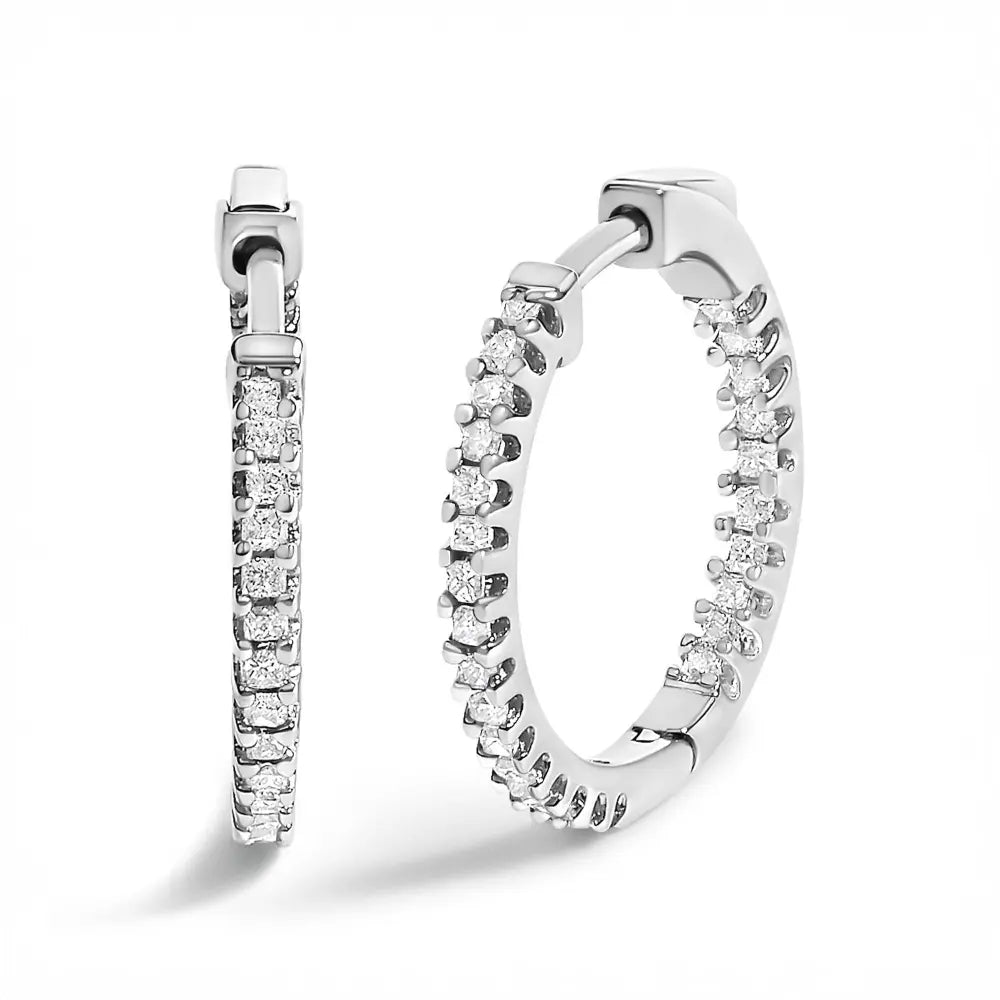 .925 Sterling Silver 1/2 Cttw Princess Diamond Inside Out Hoop Earrings (G-H Color, VS2-SI1 Clarity) - Bijoux-NYC Direct