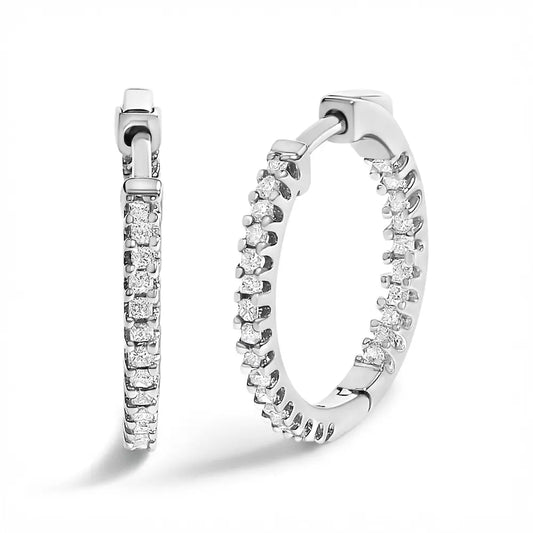 .925 Sterling Silver 1/2 Cttw Princess Diamond Inside Out Hoop Earrings (G-H Color, VS2-SI1 Clarity) - Bijoux-NYC Direct