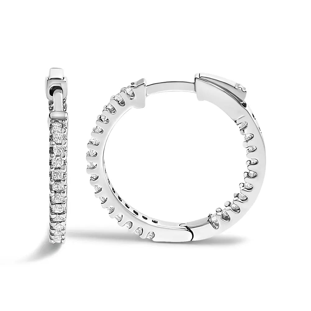 .925 Sterling Silver 1/2 Cttw Princess Diamond Inside Out Hoop Earrings (G-H Color, VS2-SI1 Clarity) - Bijoux-NYC Direct