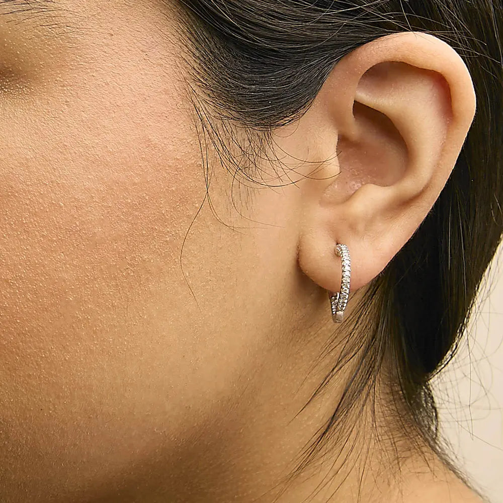 .925 Sterling Silver 1/2 Cttw Princess Diamond Inside Out Hoop Earrings (G-H Color, VS2-SI1 Clarity) - Bijoux-NYC Direct