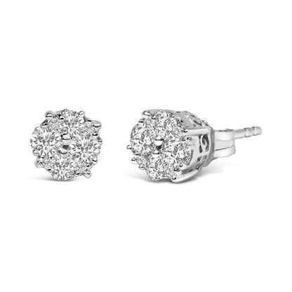 .925 Sterling Silver 1/2 cttw Prong Set Round-Cut Diamond Cluster Stud Earring (I-J Color, I2-I3 Clarity) - Bijoux-NYC Direct